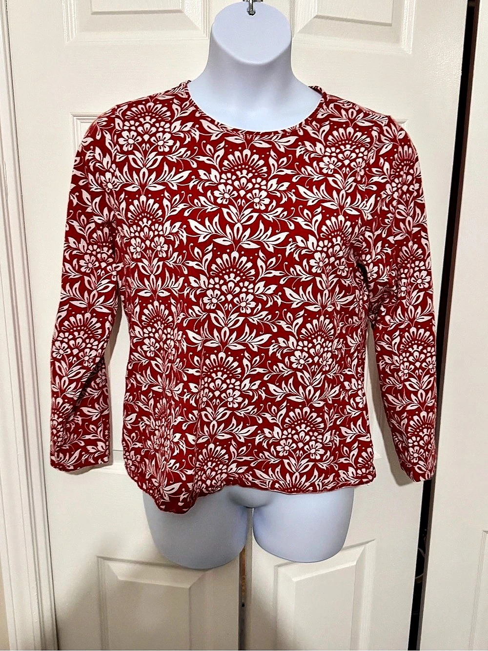 Talbots The Talbots Tee Floral Print Top Red & White XL